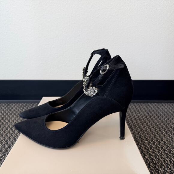 Marc Fisher Dancee Womens Rhinestone Ankle Strap Pumps Heels Black Suede Size 8 - Picture 3 of 9
